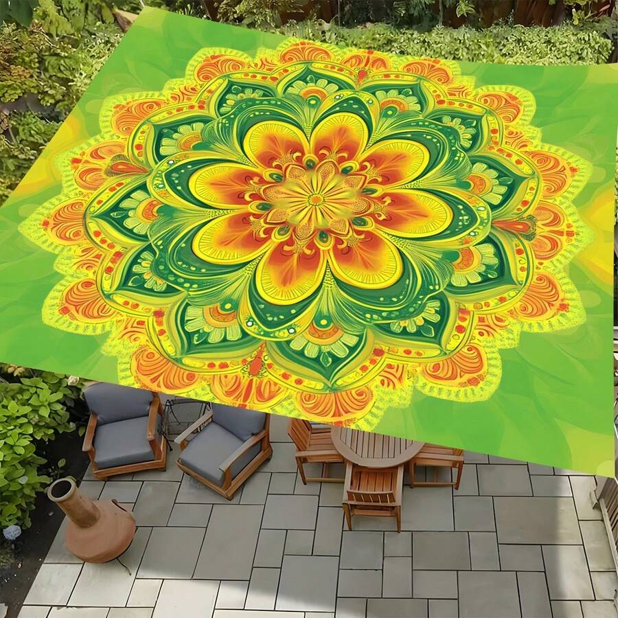 1 pièce Toile d'ombrage de jardin extérieur avec imprimé mandala bohème, auvent de camping, abri solaire pour patio de jardin, parasol de plage, abri solaire pour aventures en plein air, tapis de pique-nique de parc de camping extérieur (poteaux non inclus) - E - Voir 1