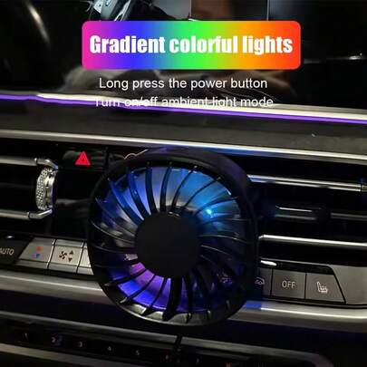 1 pièce Ventilateur de climatisation pour voiture, ventilateur à turbine à 7 pales alimenté par USB avec lumière d'ambiance dégradée, ventilateur de refroidissement multifonction mini pour l'intérieur de la voiture à faible bruit