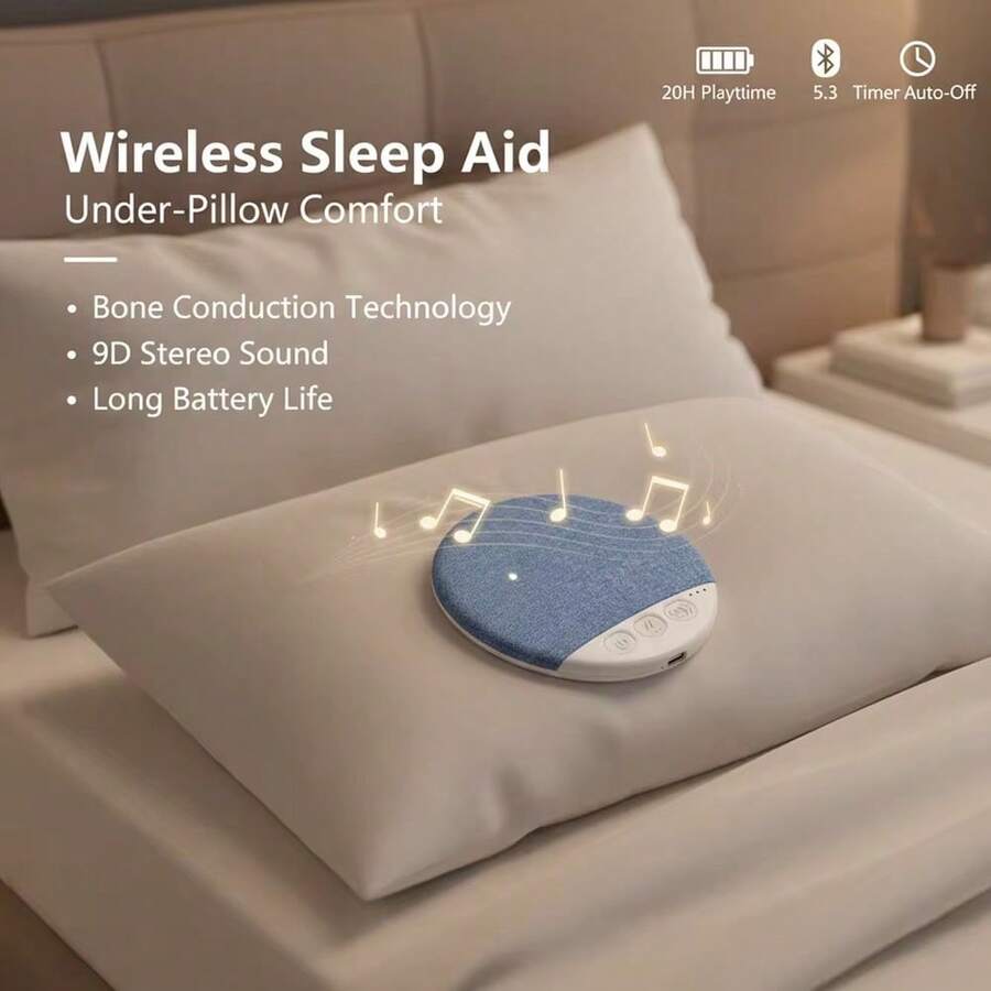 1个迷你蓝牙枕头音箱，无线睡眠音乐播放器，9D立体声白噪音机，带自动关机定时器的MP3播放器，兼容手机/TF卡设备 - 查看 1