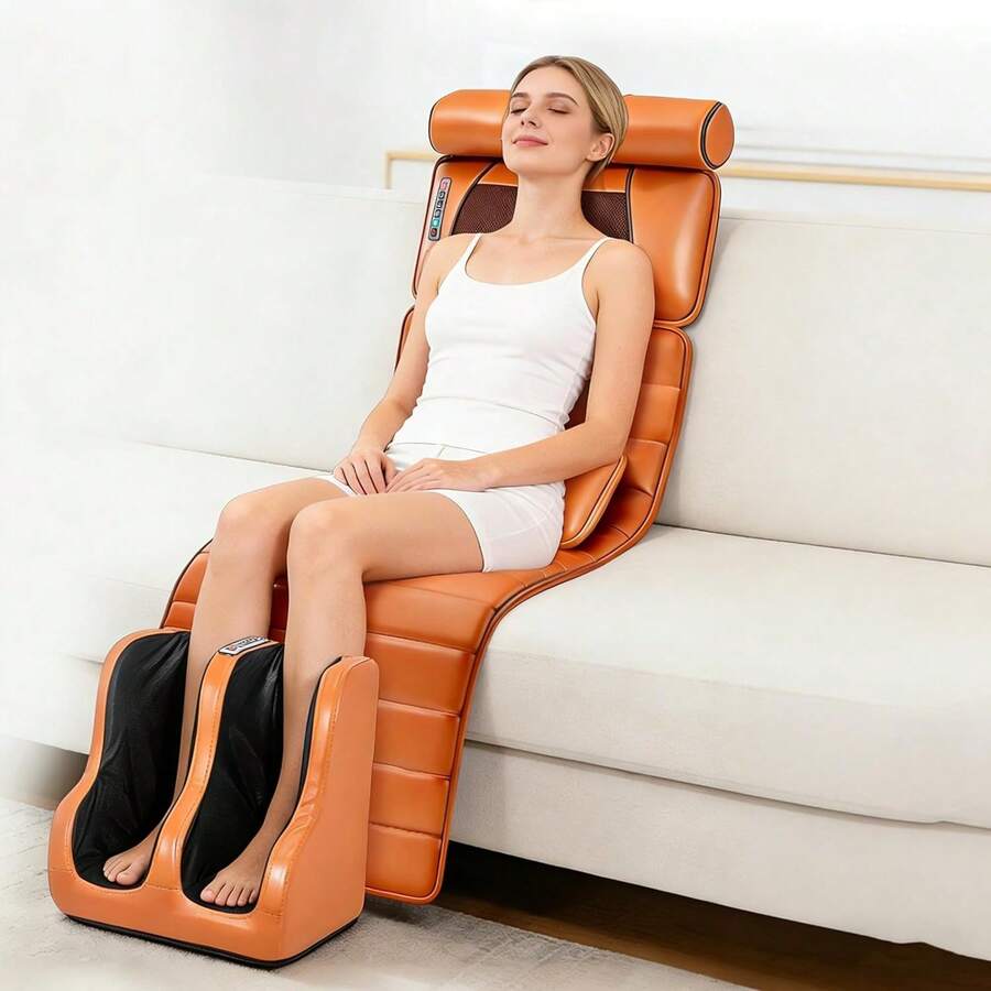 Upgraded Massage Back Pad For Full Body Massage Mat With Foot Massager – Massage Back Pad With Neck & Lumbar Support, 4-Zone Heating For Shoulder Waist Legs, Perfect For Daily Muscle Relaxation - US A Type Plug(110-127V) - View 1
