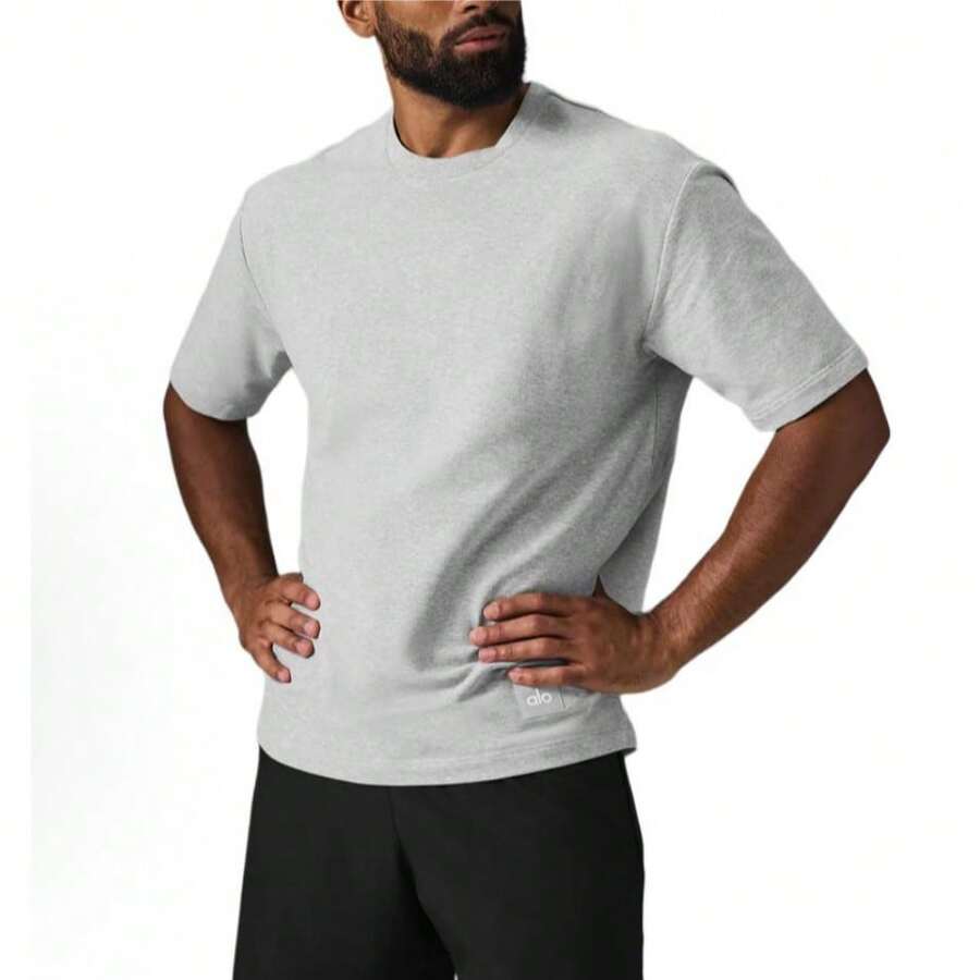 Alo Yoga Double Take Crew Neck Short-Sleeve T-Shirt | Ultra-Soft Signature Jersey | Breathable & Moisture-Wicking | Classic Relaxed Fit | Iconic Micro Logo Detail | The Perfect Everyday Layer - Xám - Xem 1