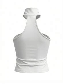 Women's Solid Color Halter Neck Metal Decor Casual Versatile Daily Wear Top - White - View 9