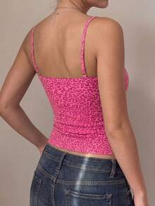 Buzzelle Women's Fashionable Pink Leopard Print Crew Neck Fitted Casual Vacation Sexy Camisole Top, Summer Outfit Black - Black - View 2