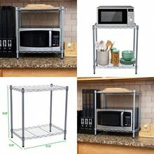 Mind Reader Microwave Shelf Storage Shelves Countertop Organizer Kitchen Rack Metal 22.75"L x 13.25"W x 21.25"H - Plateado - Ver 1