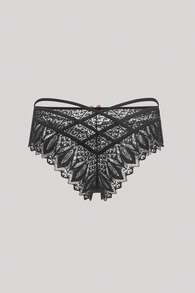 Hourtrue Floral Lace Lattice Back Panty Lingerie - Black - View 2
