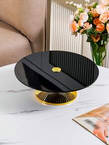 1pc Acrylic Dessert Tray, European Minimalist Design, Food Plate For Home Gathering Decoration, Cake Tray - Tall Plate With Gold Base and Black Plate - View 13