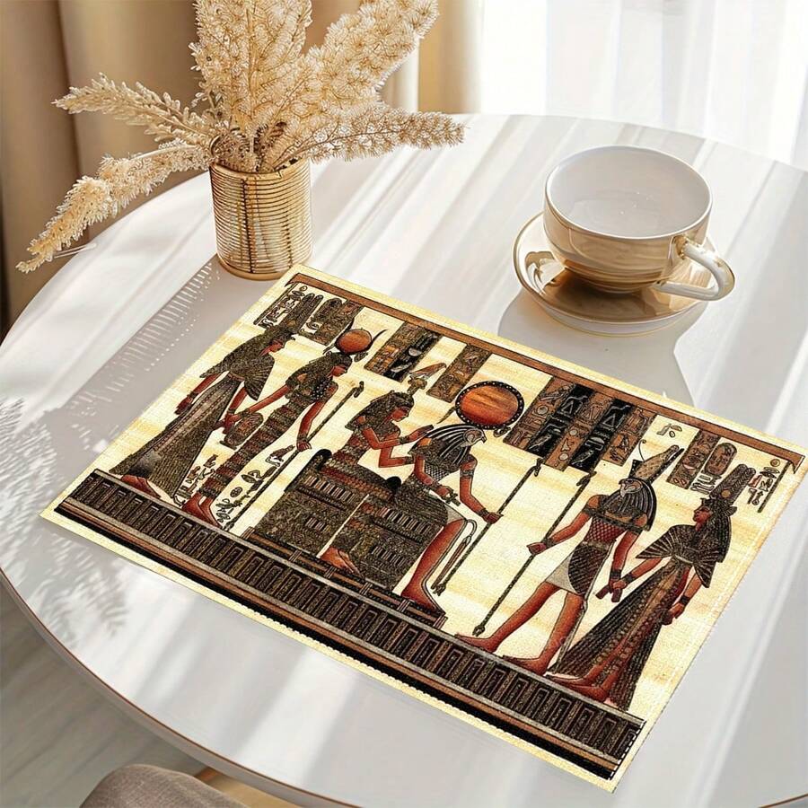 Juego de 1/4/6 piezas de manteles de comedor con patrón de papiro egipcio de poliéster de 12x18 pulgadas, lavables a máquina, esterillas rectangulares tejidas para vajilla, adecuadas para la decoración del hogar.