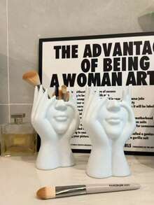 2pcs Artistic Face Storage Vase, Makeup Brush Storage Bucket, Brush And Brush Set, Stationery Storage, A Must-Have For The Vanity Table, Say Goodbye To Messy Desks, Make Storage An Art Form, Suitable For Vanity Tables, Desks, Entrance Halls, Bedside Cabinets, Unique And Practical, An Excellent Gift For Friends, Colleagues, Family Members, And Friends. - A - View 6