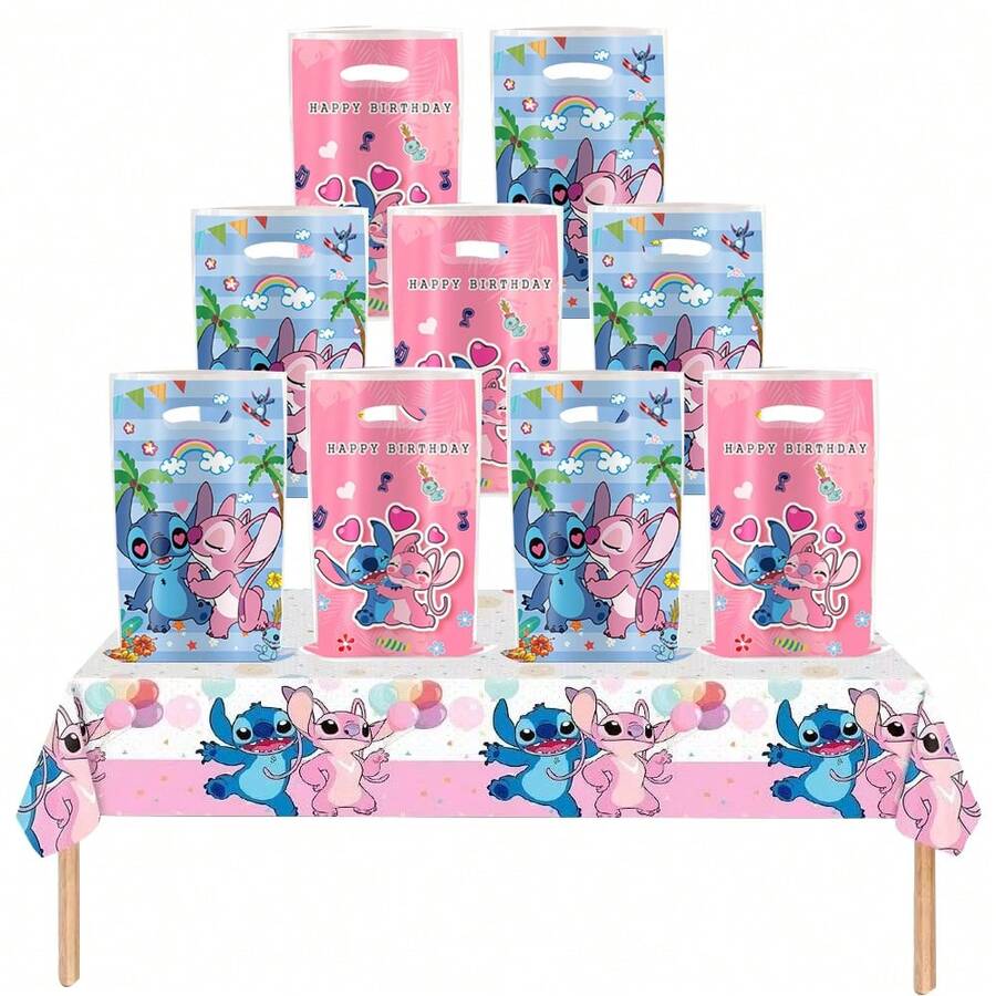 Paw Patrol 蓝色和粉色史迪奇礼品袋（带提手）、莉萝和史迪奇桌布、派对节日桌布或背景布、生日桌布 - 查看 1