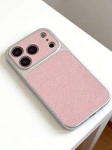 1pc Fashion Litchi Leather Texture Large Window Phone Case, Compatible With IPhone 17 17 Pro Max, 17 Pro, 16 Pro Max, 15, 14 Pro, 13, 12 Pro, 17, With Camera Protection, Matte Soft Anti-Drop Protective Cover - Pink - View 2