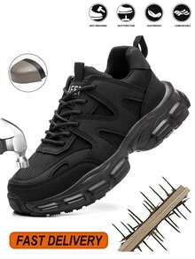 UMBURLLY Women's Safety Shoes Steel Toe Cap Kevlar Anti-Piercing Anti-Smash Light Soft Factory Building Work Shoes Lightweight, Breathable, All-Weather Men's Safety Shoes - Svart - Visa 2