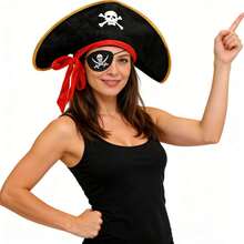 Set de 2 piezas Sombrero de Pirata y Parche para el Ojo - Adecuado para Halloween, Carnaval, Actuaciones en Escena, Actuaciones Callejeras, Diversas Fiestas Festivas, Cosplay y Mascarada (Conjunto de Disfraz de Pirata) - Multicolor - Ver 11