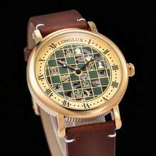 1pc Men's Automatic Mechanical Watch, Chessboard Pattern International Chess Mechanical Wristwatch, Retro Roman Numeral Business Style Leather Strap Watch, Suitable For Daily Wear - Brown - View 4