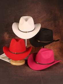 一顶男女通用的西部牛仔帽，饰有可拆卸的牛头铆钉 - 100% 涤纶手工编织爵士高顶帽，采用轻便无弹性设计，适合户外活动、骑马、派对舞台表演、生日派对等场合，夏季、海滩、假日皆宜。 - B - 查看 19