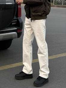 Men's New Casual Versatile Simple Solid Color Cleanfit Jeans Men's Bootcut Vibe Pants American High Street Scimitar Pants For Men - 白色 - 查看 2