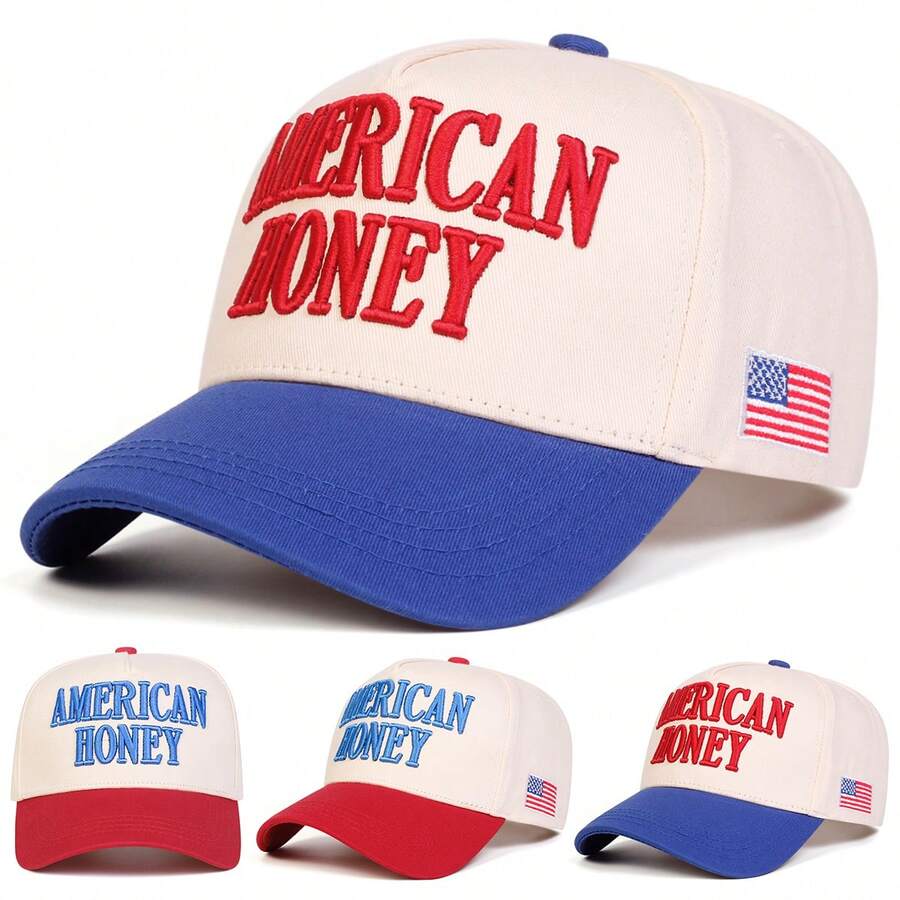 Mũ lưỡi trai nữ hiệu AMERICAN HONEY, thêu chữ cái và quốc kỳ theo yêu cầu, kiểu dáng thời trang đường phố năm múi, mũ che nắng ngoài trời, thích hợp cho mùa xuân, mùa thu, du lịch, bãi biển, kỳ nghỉ và lễ hội. - nhiều màu - Xem 1