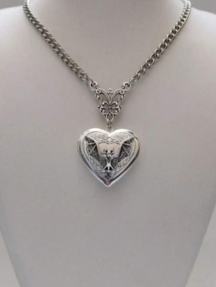 1 pieza Collar con colgante de murciélago gótico unisex - Plateado - Ver 1