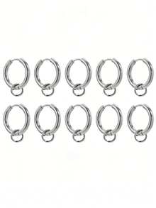 10pcs Stainless Steel Round Earring Hoops With Loops, For DIY Earring Making, Jewelry Accessories - Silver - View 4