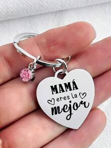 1pc "Mama You Are The Best" Rhinestone Stainless Steel Keychain, Warm For Mother's Day Car Accessories Bag Charm School Cute Goth Y2k Christmas Gift Ideas Bag Lanyards With Id Holder Car Accessories Bag Charms - Steel - View 2