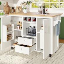 Kitchen Island Unit Measuring 120 X 73 (45) X 92 Cm, Kitchen Cabinet, Kitchen Trolley And Folding Worktop With Towel Rack, Spice Rack, Door Shelf, Bottle Rack And Adjustable Shelves, White/Black - 白色 - 查看 3