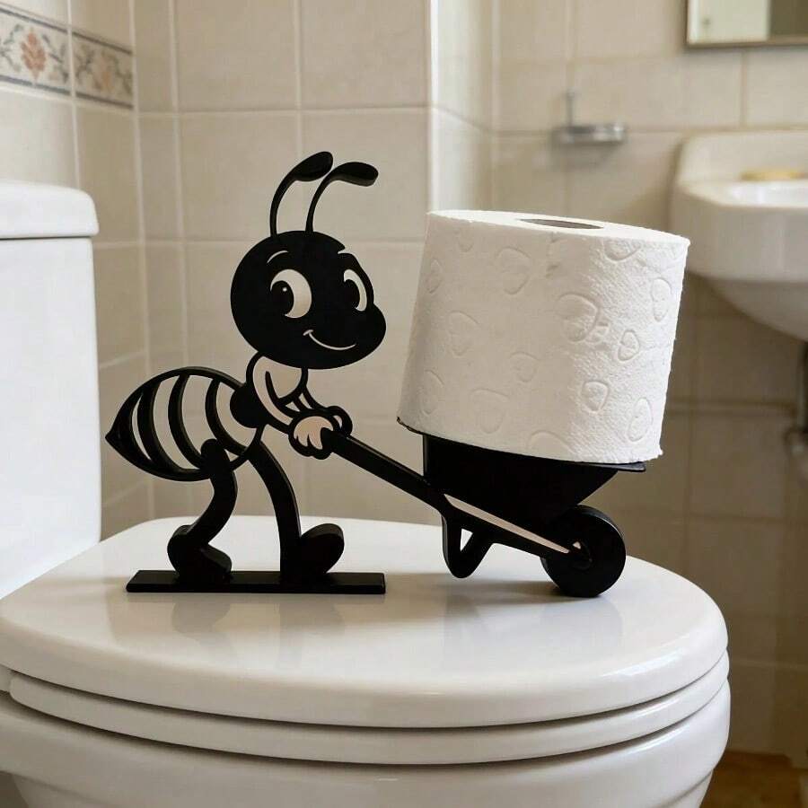 Ant-Shaped Toilet Paper Holder, Creative Bathroom Decor, Multifunctional Craft Napkin Storage (Tissues Not Included) - Black - View 1