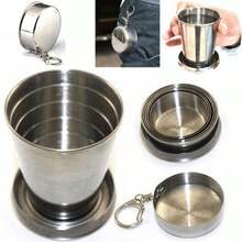 Entrega talla grande rápida: 5 días 1 pieza Taza plegable para cocinar y acampar de 75/150/250ml, taza de té para exteriores, vajilla retráctil y plegable - Vaso plegable de acero inoxidable - Ver 2