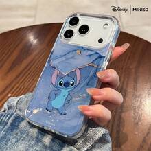 1个迪士尼史迪奇蓝色大理石纹金色箔片大理石纹手机壳，适用于iPhone 17/17 Pro/17 Pro Max/17 Air/16/15/14/13/12/11/X系列，iPhone 17 Pro Max手机壳，iPhone 17 Pro手机壳，iPhone 17手机壳，圣诞礼物，送给女朋友 - 無色 - 查看 5