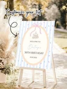 1pc Customized Birthday Welcome Sign, Customizable Text And Year Date, Cute Colorful Accents And Pink Bow, Perfect For Garden Party, Backyard And Home Birthday Celebration Decor - Multicolor - View 6