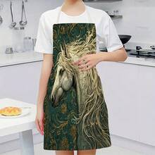 Tạp dề in hình ngựa trắng bờm dài và thân họa tiết, 100% polyester, thích hợp cho nhà bếp, phòng khách, phòng ăn, khách sạn, tiệc nướng ngoài trời, có thể giặt máy và giặt tay. - Nhiều màu - Xem 7