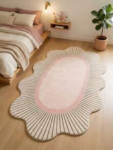 1pc Pink & White Oval Rug, Cute & Cozy Style, Decorative Carpet, Bedroom Decor, Small Rug, Carpet, Home Decor, Living Room Rug, Small Living Room Rug, Bedroom Rug, Living Room Home Decor, Outdoor Rug, Washable Rug - Multicolor - View 4