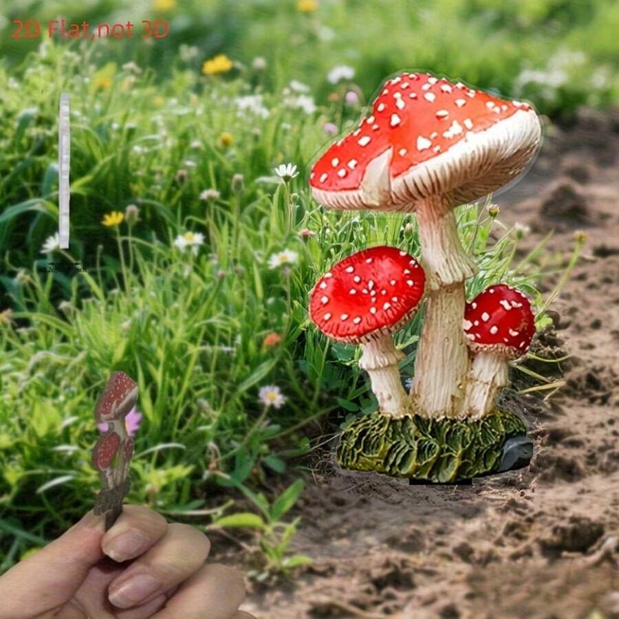 1个2D扁平蘑菇形装饰插杆,微型景观草坪花园装饰DIY,花盆园艺配件,节日礼物,适合家居装饰,园艺用品 - B - 查看 1