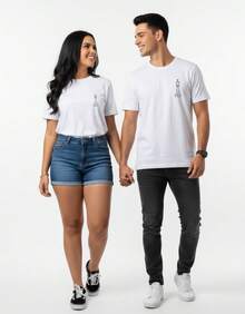 Couple's Set Of 2 Matching King And Queen Checkered Shirts, 100% Cotton - White / Black Print Ela G - View 3