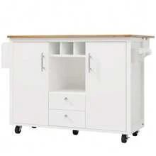 Kitchen Island Unit Measuring 120 X 73 (45) X 92 Cm, Kitchen Cabinet, Kitchen Trolley And Folding Worktop With Towel Rack, Spice Rack, Door Shelf, Bottle Rack And Adjustable Shelves, White/Black - 白色 - 查看 7