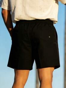 1pc Men's Black Surfing Palm Tree Print Drawstring Casual Shorts - Black - View 2