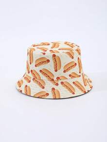 1pc Women's Fashion Food Hamburger, Hot Dog, Pasta Digital Print Reversible Bucket Hat, Suitable For All Seasons Daily Wear,Holiday,Travel - A - View 7