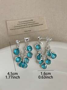 1 par de elegantes pendientes con borlas y cristal azul incrustado, adecuados para uso diario, vacaciones, citas y fiestas de las mujeres - Celeste - Ver 3