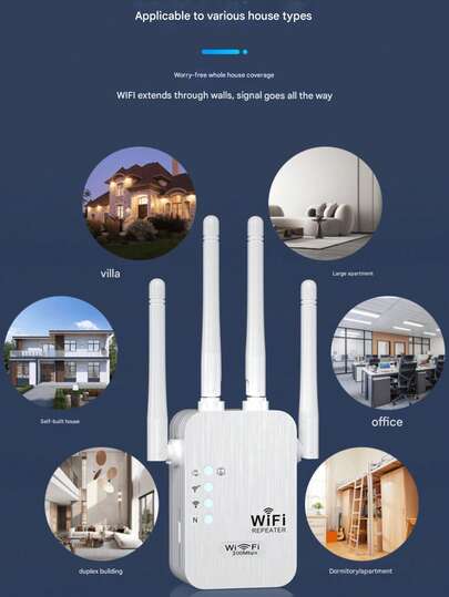 300Mbps WiFi Signal Booster, Long Range Wireless Signal Amplifier, Compatible With 802.11n, Easy Setup With WPS Button, EU Plug, Suitable For Indoor And Outdoor Use, Antenna Design, WiFi Range Extender