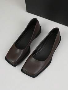 XBYASDF 2026 New Brown Minimalist Square Toe Flat Slip-On Loafers, Versatile For Commuting And Casual Wear - Brown - View 8