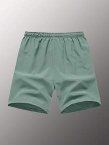 Teen Boy's Casual Drawstring Waist Zipper Front Slant Pocket Loose Shorts, Summer - Green - View 2