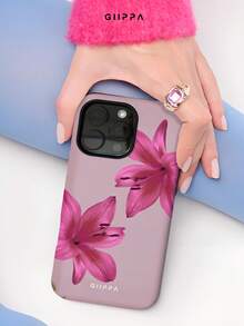 GIIPPA 1 Pc Phone 17 Pro Max Case With Pale Pink Base And Fuchsia Lily Pattern Design, Suitable For Phone 16 Pro Max, 15 Pro Max, 14 Pro Max, Korean Stylish And Interesting Phone Case, Compatible With 11/12/13/14/15/17 Pro Max Plus, Elegant Design Suitable For Both Men And Women, Ideal Gift For Girlfriend On Christmas, Valentine's Day, Easter, Wedding Season And Birthday - Multicolor - View 5