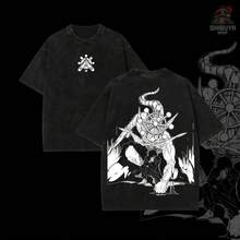 "Mahoraga Is Coming"  Vintage Wash Tees Unisex Oversize Acid Washed Heavyweight Cotton, Graphic Men Clothing Streetwear Anime Double Printed,Cosplay - màu đen - Xem 6
