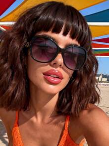 1 par de gafas de sol ovaladas grandes con marco negro y degradado, adecuadas para atuendos elegantes, viajes, deportes, conducción, festivales, playa, festivales de música, salidas, accesorios de verano, vacaciones, salidas familiares, protección UV, golf, senderismo, estilo callejero, deportes, fiestas, actividades al aire libre, pesca, vacaciones, protección solar - negro doble gris - Ver 5
