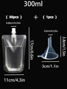 50/30/10 pièces Sacs à boisson en plastique réutilisables avec entonnoir - 50ml/100ml/200ml/300ml/500ml Sacs à jus auto-aspirants | Transparents étanches portables pour boissons chaudes/froides de plein air - Multicolore - Voir 13