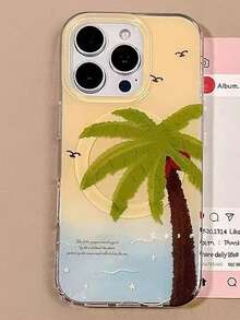 1 chiếc giá đỡ từ tính hình cây dừa xoay được, thích hợp cho kỳ nghỉ hè trên bãi biển, tương thích với dòng Apple 11/12/13/14/15/16/17 Pro Max, món quà tươi mới và dễ thương dành cho bạn bè và gia đình. - cây dừa - Xem 3