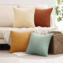 4pcs Bohemian Countryside Style Pillow Cover Set, Soft Corduroy Home Decor Cushion Covers For Sofa, Bed, Living Room In Spring, Green-Orange Ombre Series (Covers Only) - Multicolor - View 7