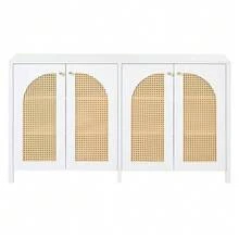 Modern Minimalist Style Sideboard 4-Rattantür, Metallgriff Einfaches Buffetschrank Für Esszimmer, Wohnzimmer, Küche (Weiß) - 白色 - 查看 7
