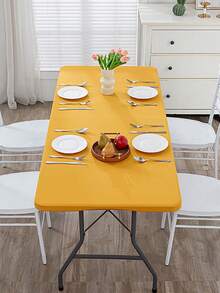 TIANWOWO 1 pièce Nappe de table élastique de couleur unie, convient pour le pique-nique et les rassemblements, nappe de table carrée - Jaune citron - Voir 4