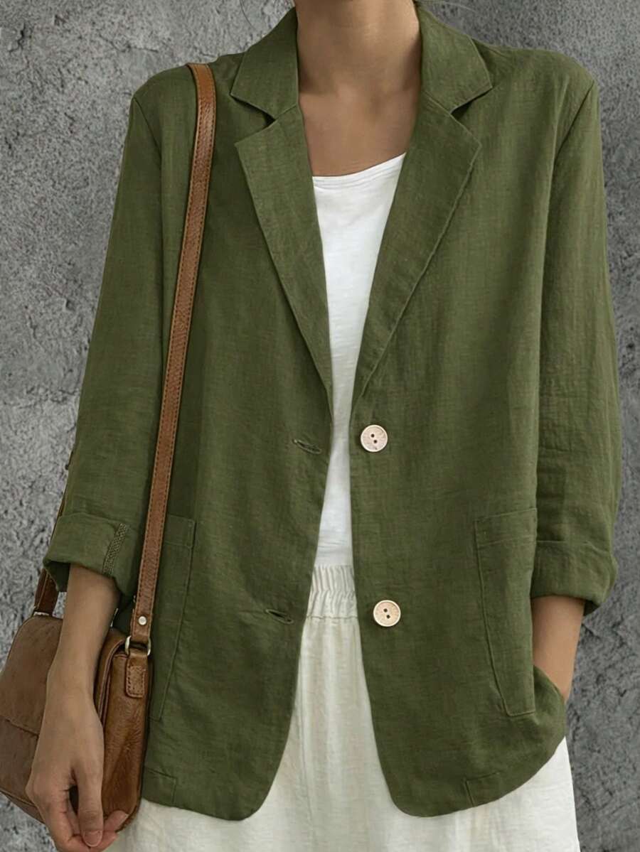 Jaket Blazer Hijau Lumut untuk Wanita, Kasual, Serbaguna, dan Bergaya, Koleksi Terbaru untuk Musim Gugur dan Musim Semi - hijau lumut - View 1
