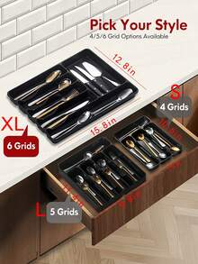 1pc Silver Drawer Organizer Box, Suitable For Small Drawers, Kitchen Utensil Organizer Box For Forks And Spoons, Cutlery Storage Tray, Japanese Style Cabinet Organizer With Compartments For Chopsticks, Knives And Forks, Plastic Divider Storage Organizer - Multicolor - View 12