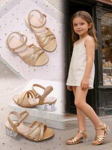 Sandalias de cuña transparentes con correa ajustable para niñas - Dorado - Ver 3